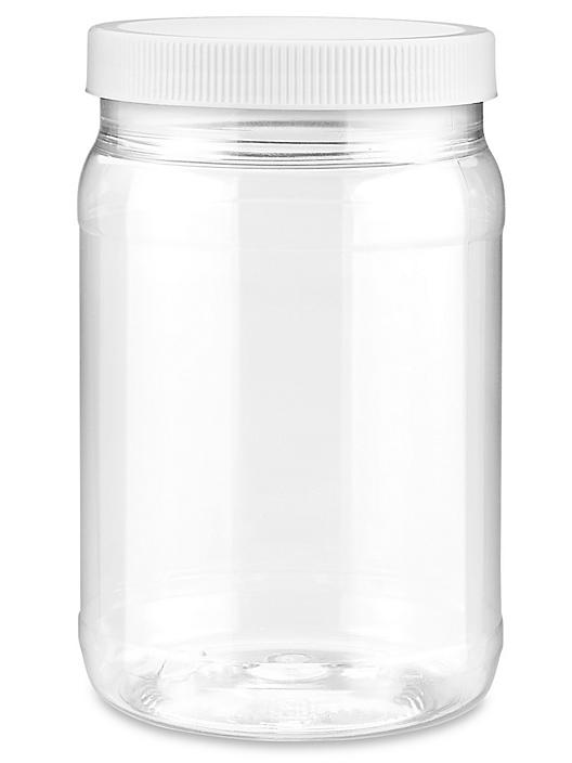 Clear PET Round Wide-Mouth Plastic Jars, 32 oz., Case of 24