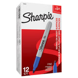 Sharpie® Permanent Marker, Fine Point, Blue, Box of 12
