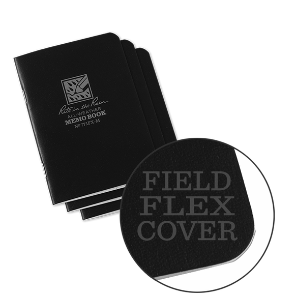 Rite-in-the-Rain - #771FX-M Mini-Stapled Notebook, Universal, Black, Pkg of 3