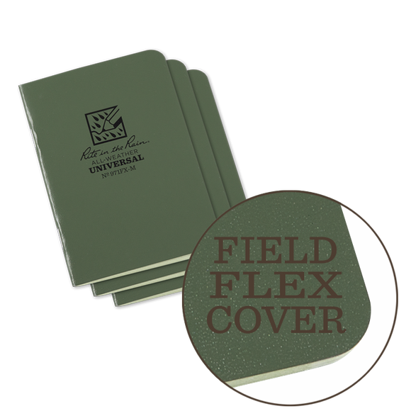 Rite-in-the-Rain - #971FX-M Mini-Stapled Notebook, Universal, Green, Pkg of 3