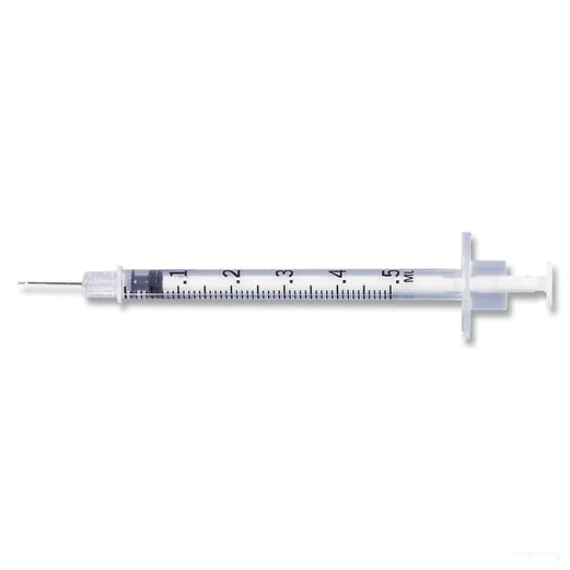 0.5 ml Syringe with 27 Gauge x 1/2 Inch Needle, Box of 100