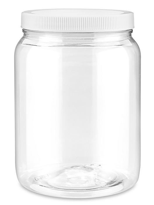 Clear PET Round Wide-Mouth Plastic Jars, 1/2 Gallon., Case of 24