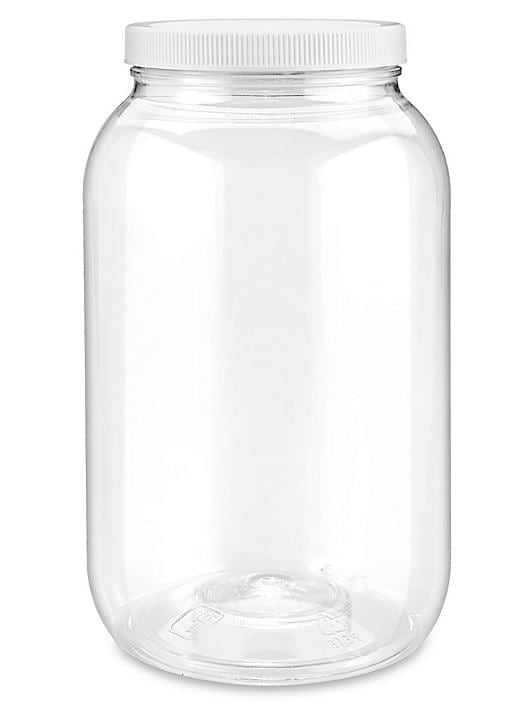 Clear PET Round Wide-Mouth Plastic Jars, 1 Gallon., Case of 12