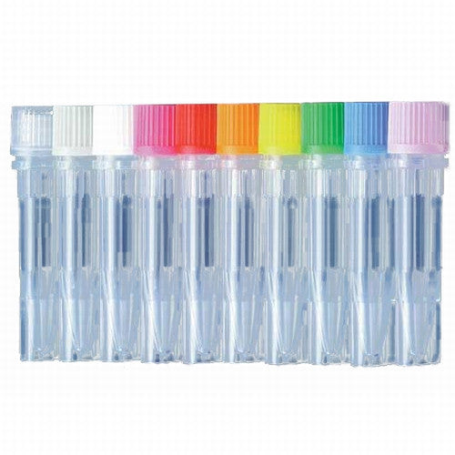 Microcentrifuge Tubes with Assorted Coloured Screw Caps, Sterile, 2.0 ml, Free-Standing, Box of 500