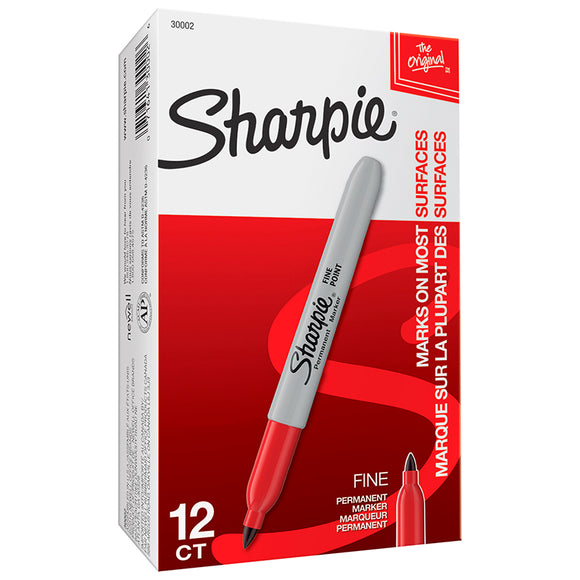 Sharpie® Permanent Marker, Fine Point, Red, Box of 12